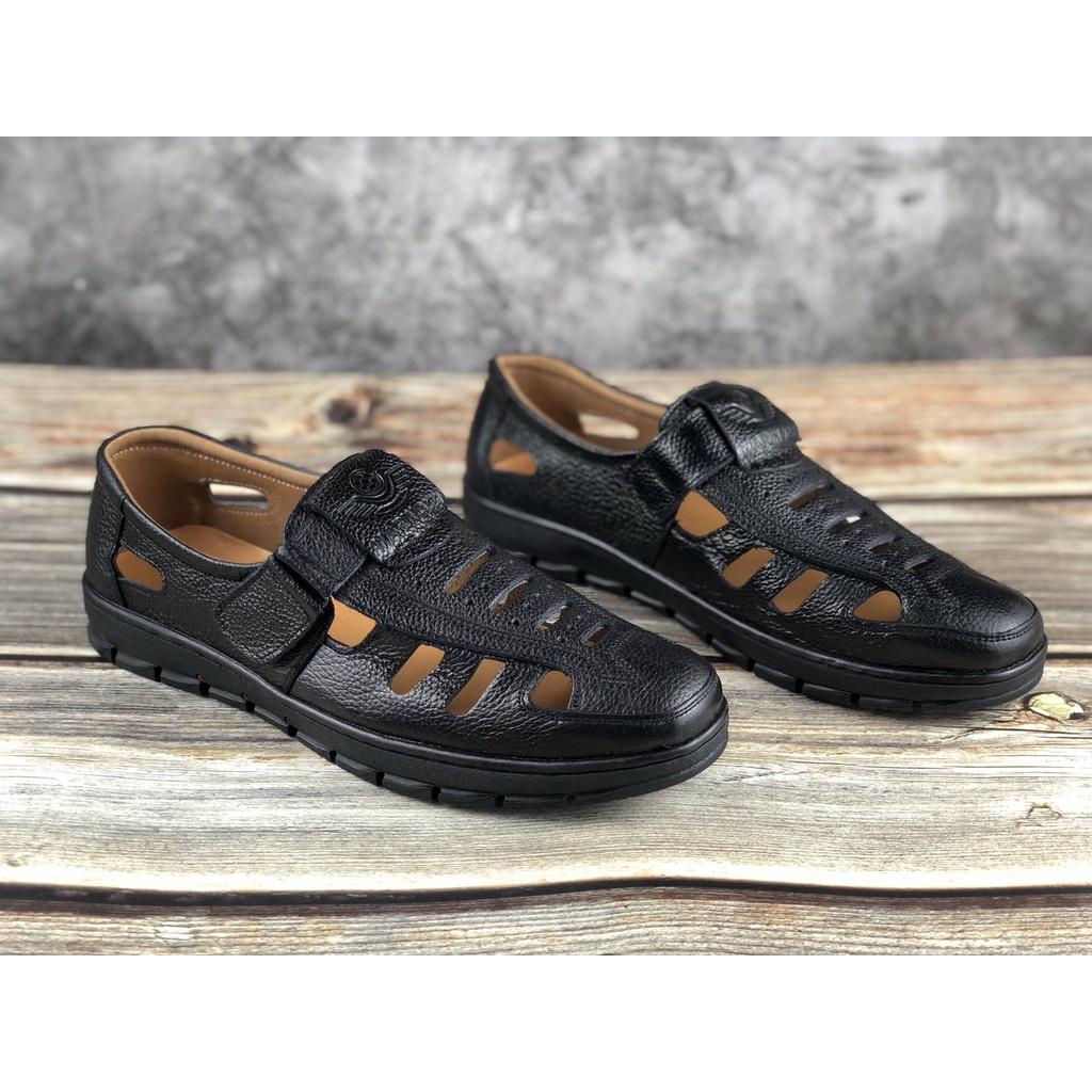 Giày lười nam giầy lười da bò thật, thiết kế mùa hè thoáng mát hàng Việt chuẩn xuất xịn- HS63 đen