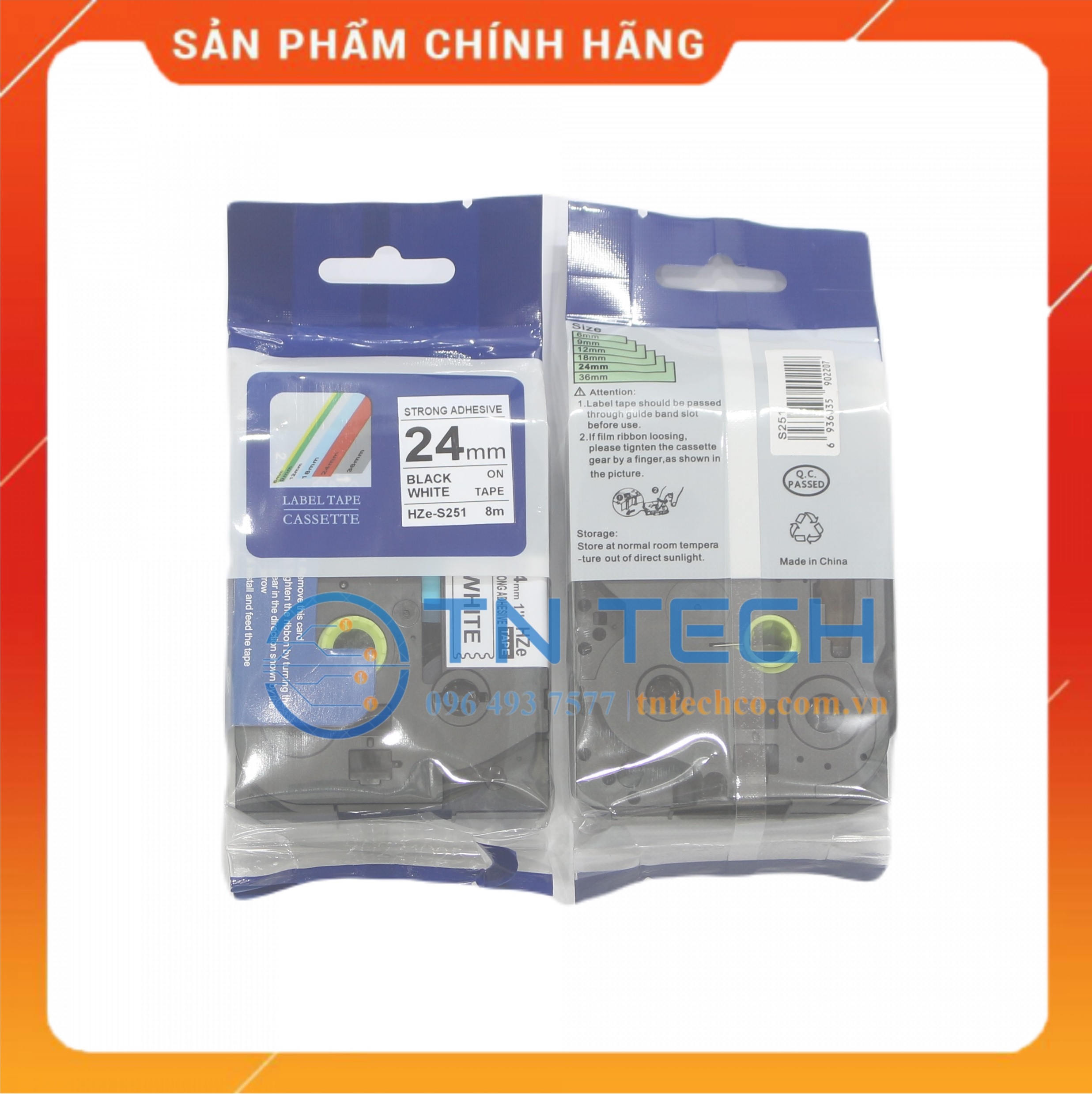 Nhãn In HZE-S251 - Đen nền trắng 24mm x 8m - Dùng cho máy in BROTHER - AIMO - PUTY [Hàng nhập khẩu]