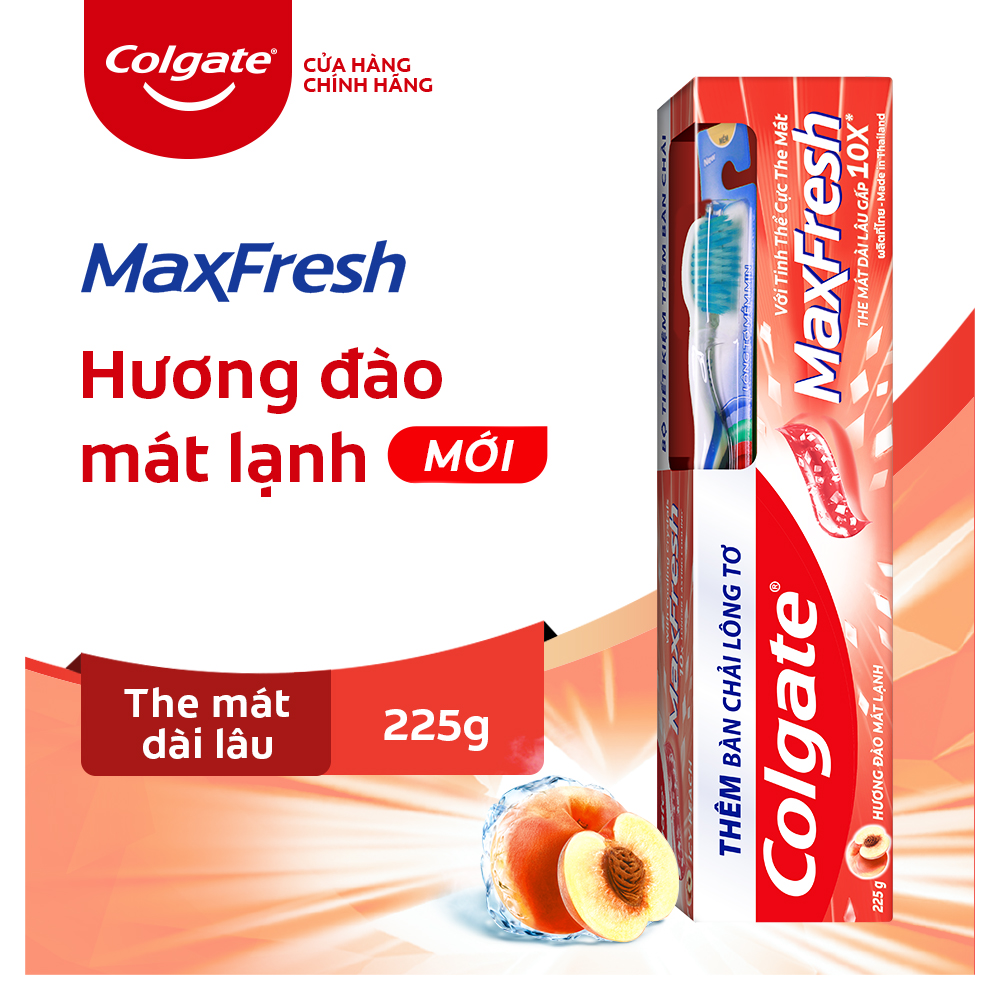 Kem đánh răng Colgate MaxFresh Hương Đào Mát Lạnh 225g tặng kèm bàn chải