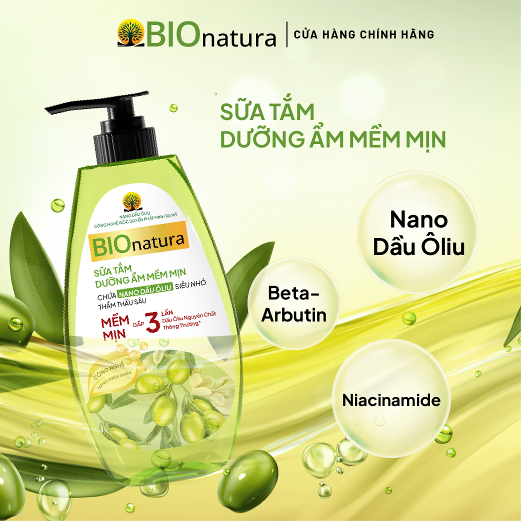 Sữa tắm Bionatura Nano Dầu Ôliu - Dưỡng Ẩm Mềm Mịn 650 ml