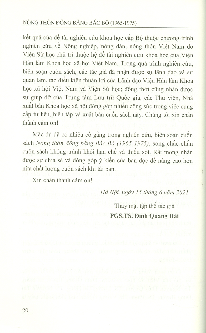 NÔNG THÔN ĐỒNG BẰNG BẮC BỘ (1965 - 1975) (Sách chuyên khảo)