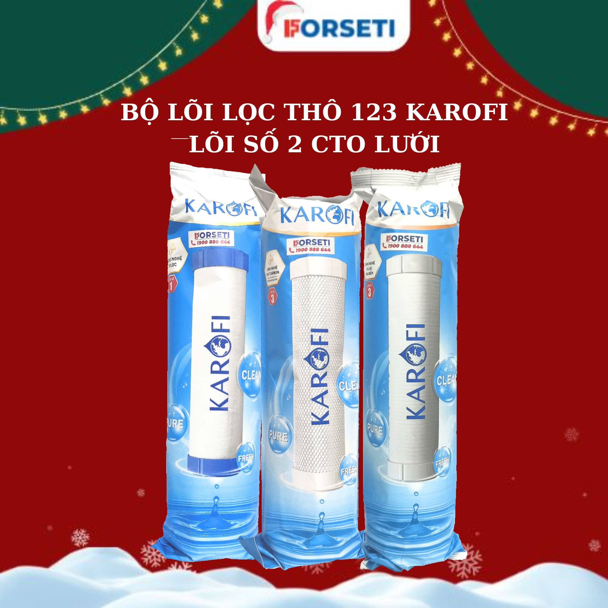 Bộ 3 lõi lọc thô hàng chính hãng Karofi 123 lõi số 2 CTO GAC dùng cho các máy lọc Karofi O-P1310, S-S038, U95, U05....