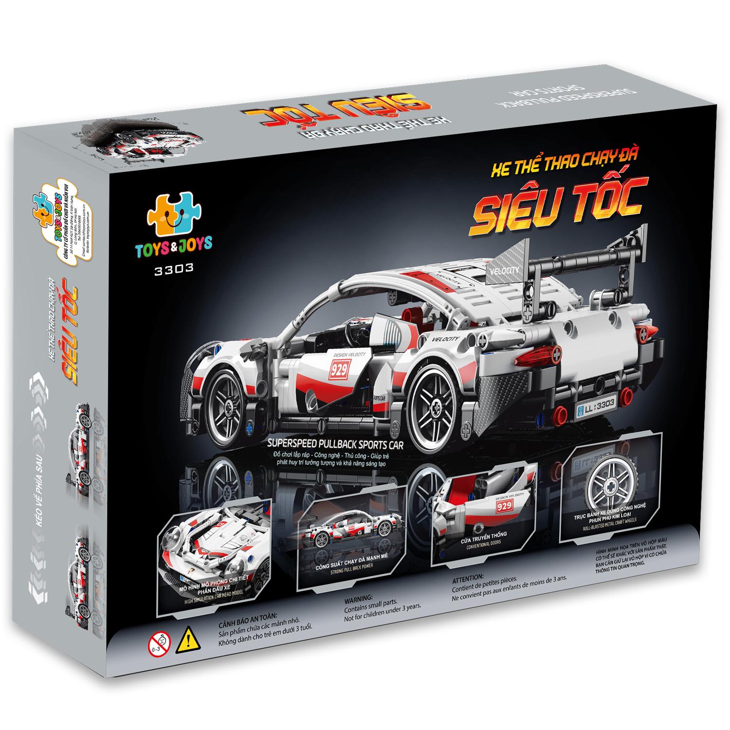 Đồ Chơi Lắp Ráp Xe Thể Thao Chạy Đà Siêu Tốc - Super Speed Pullback Sports Car - Toys&amp;Joys 3303 (540 Mảnh Ghép)