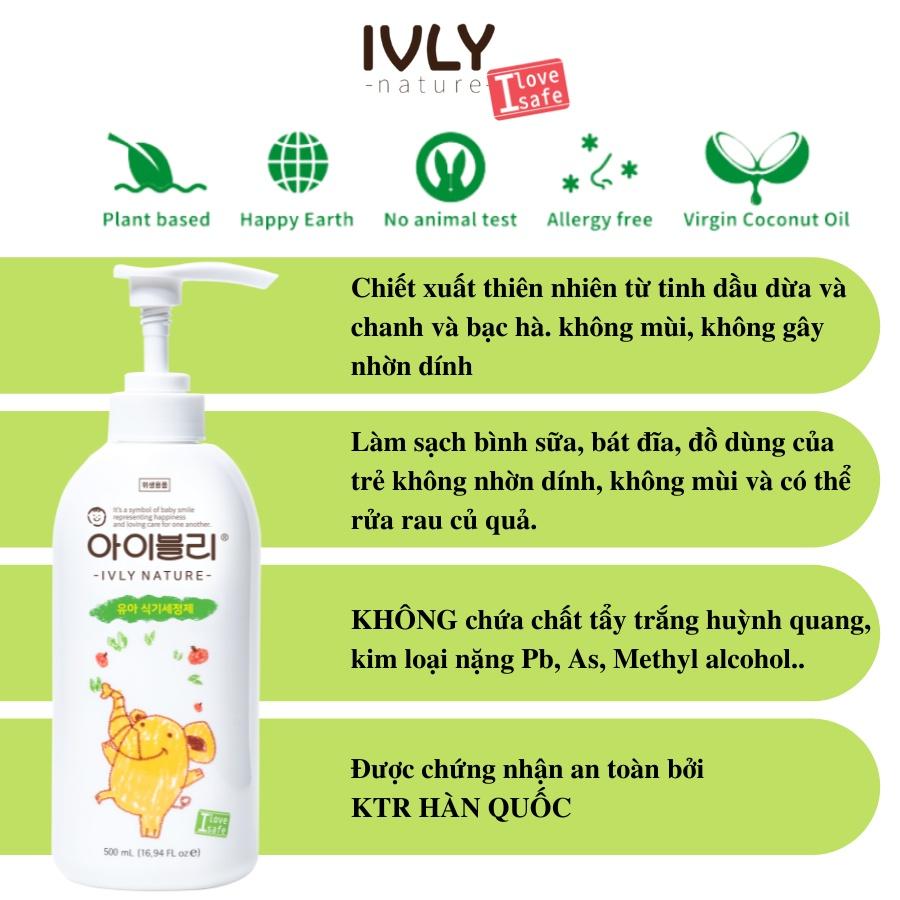 Combo 2 nước rửa bình sữa dạng gel IVLY NATURE hữu cơ an toàn cho bé dung tích 500ml ivly0022