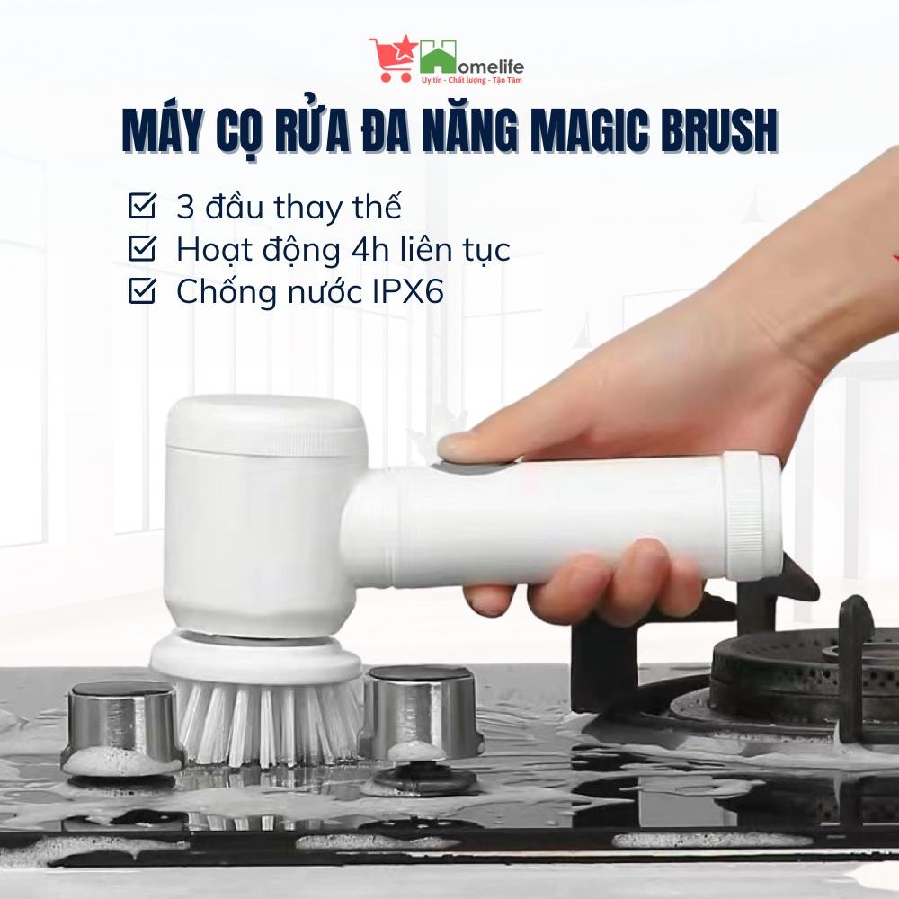 Máy Cọ Rửa Cầm Tay Đa Năng, Bàn Chải Điện MAGIC BRUSH Pin Sạc 1500mA, Chống Nước, 3 Đầu Thay Thế, Vệ Sinh Bếp, Phòng Tắm