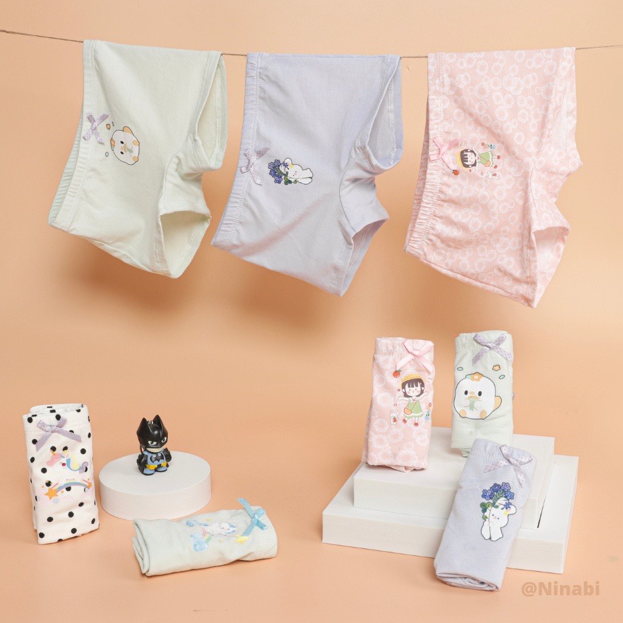 Quần chip đùi bé gái mặc váy vải cotton size nhỏ 100-120 Ninabi NNBN22, combo 3 quần lót cho bé gái