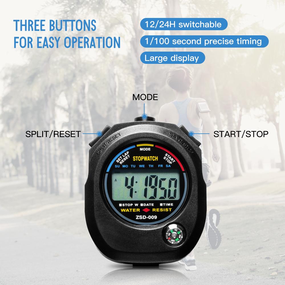 ZSD009 Electronic Digital Sport Stopwatch Timer with Date Time Alarm Compass for Outdoor Sports Fitness Coaches Referees