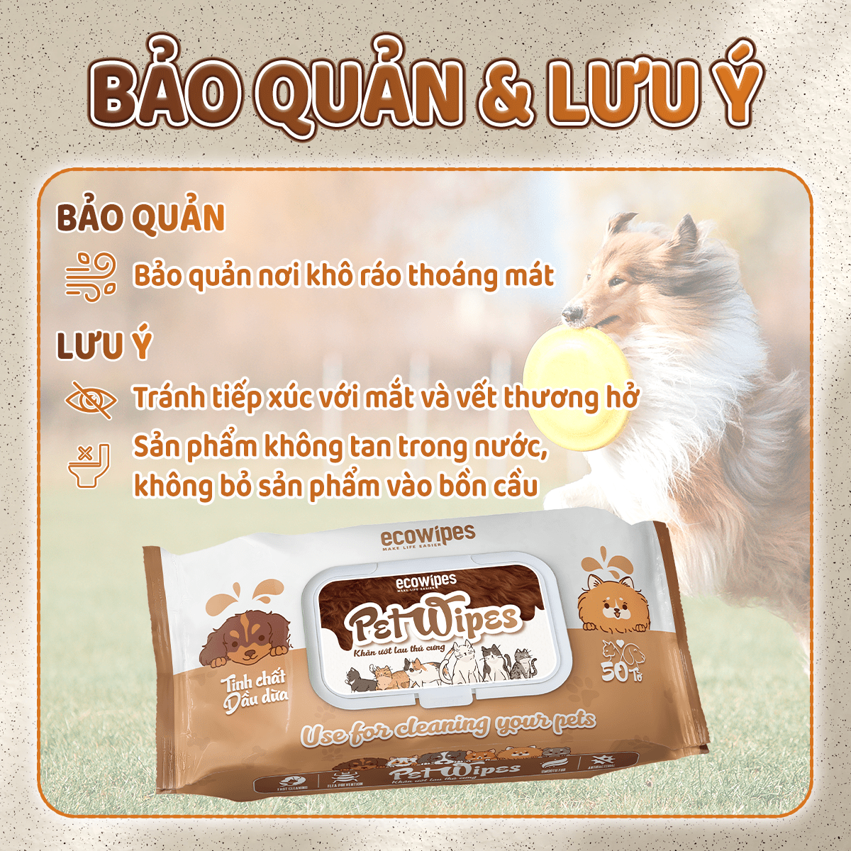 Khăn ướt vệ sinh thú cưng Pet Wipes gói 50 tờ mùi hương tự nhiên vừa làm sạch khử mùi cho chó mèo