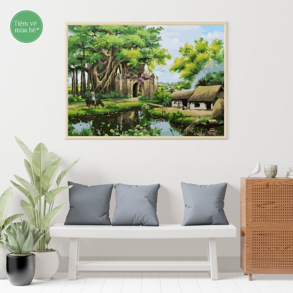 Tranh số hóa - Làng quê Việt Nam đã căng khung 40x50cm 28 màu