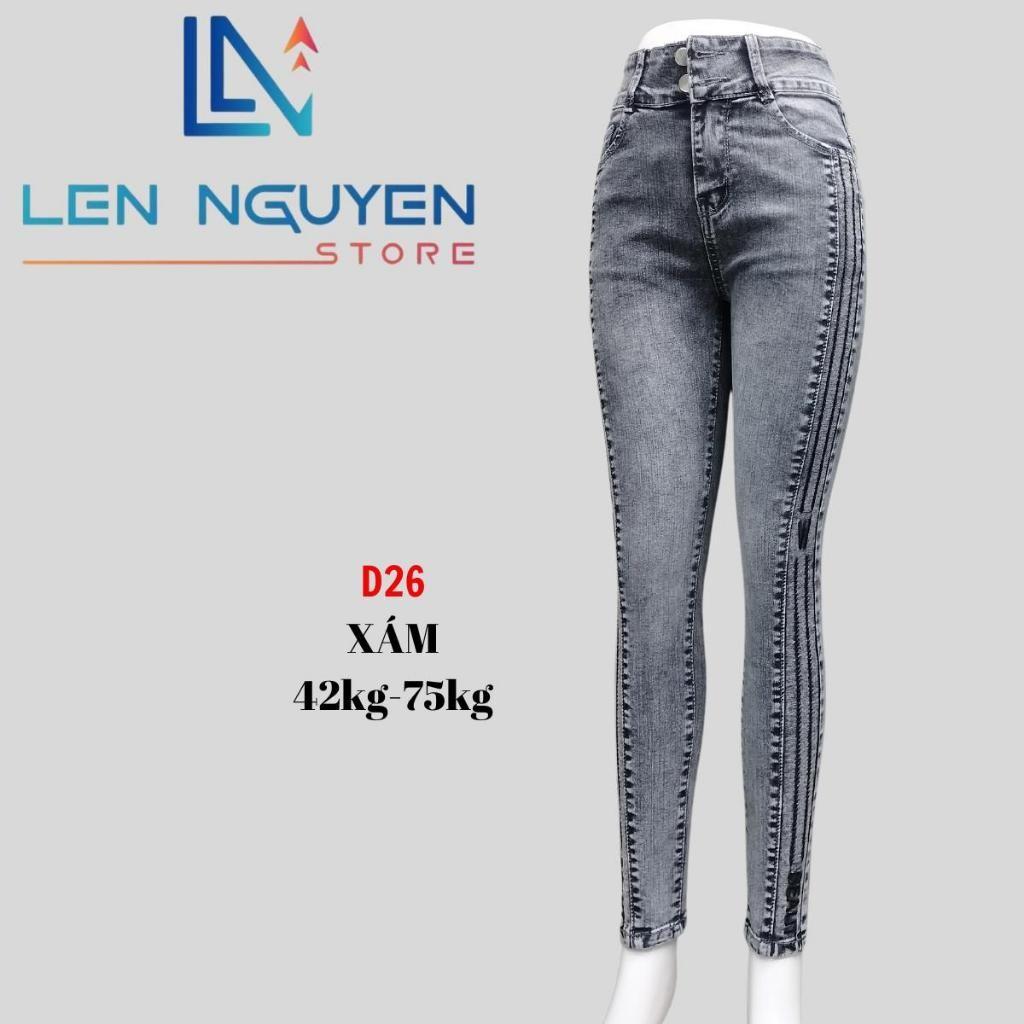 D26_Quần jean nữ, dài, lưng cao, quần bò nữ dáng ôm, quần rin nữ có big size, cho 42kg đến 75kg,LEN NGUYEN STORE - Xanh Đậm