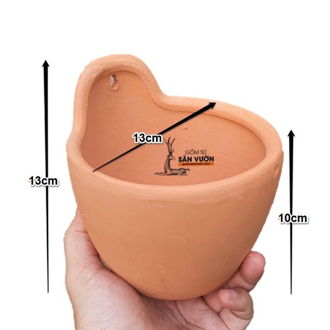 Chậu treo trồng cây gốm đất nung HÌNH TRỨNG CÓ GỜ 13x10cm