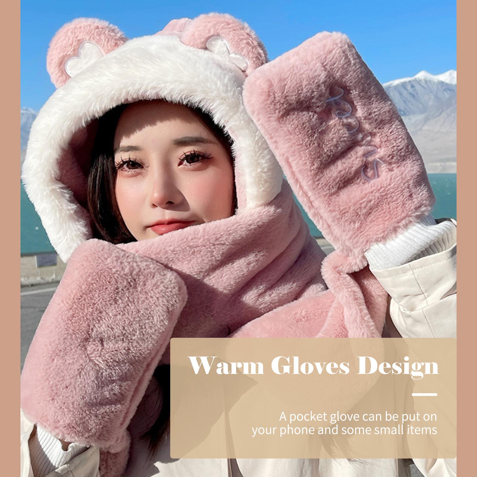 Mũ Tai Gấu Kèm Khăn Quàng Cổ Và Găng Tay Ấm Âp Ulzzang Hàn Quốc Mz70