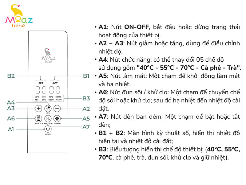 Bình đun nước pha sữa cao cấp Moaz Bébé MB – 043