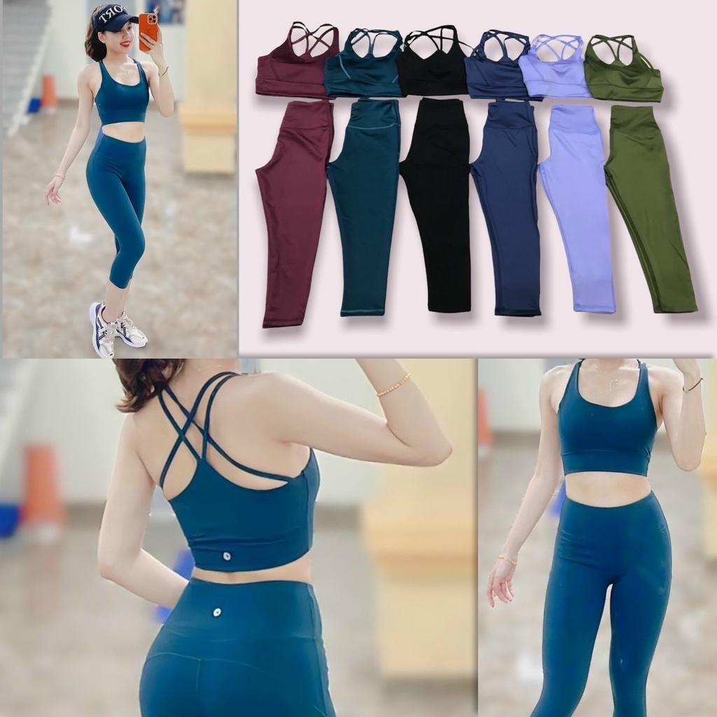 Bộ đồ tập Thể Thao Nữ Áo Bra Kèm Mút Quần Lửng tập Gym Yoga Aerobic