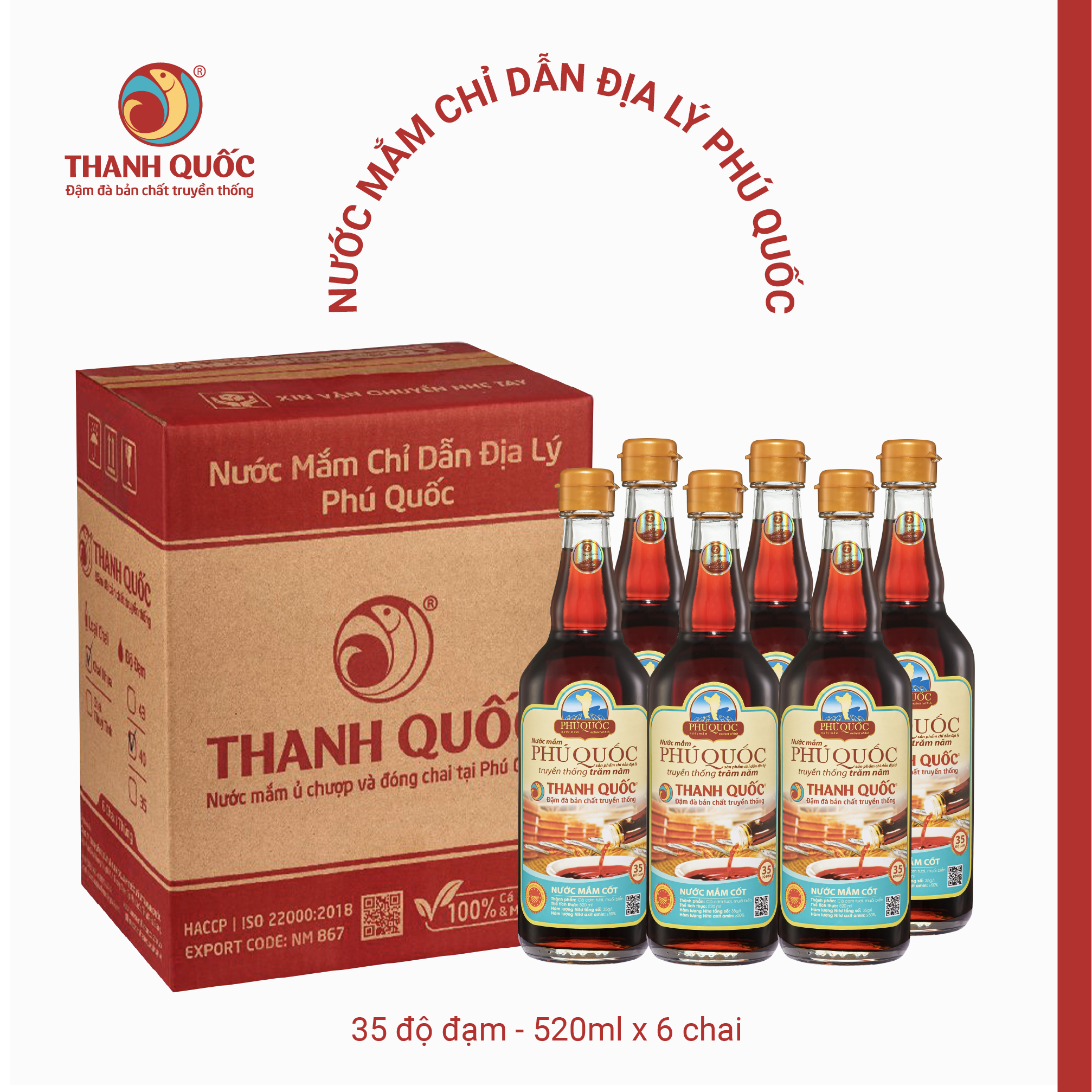 Hộp 6 Chai Nước Mắm Phú Quốc - Thanh Quốc 520ml 35N