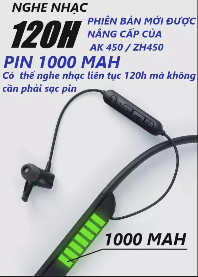 Bluetooth 5.0, Nghe nhạc 120h. Tai nghe Choàng cổ Bluetooth không dây Cao Cấp S650. Loa bass Đập mạnh, Âm thanh vòm 8D Sống động, Kết nối ổn định với 2 điện thoại cùng 1 lúc. Có khe Cắm thẻ nhớ . Tai nghe Bluetooth Pin Trâu,