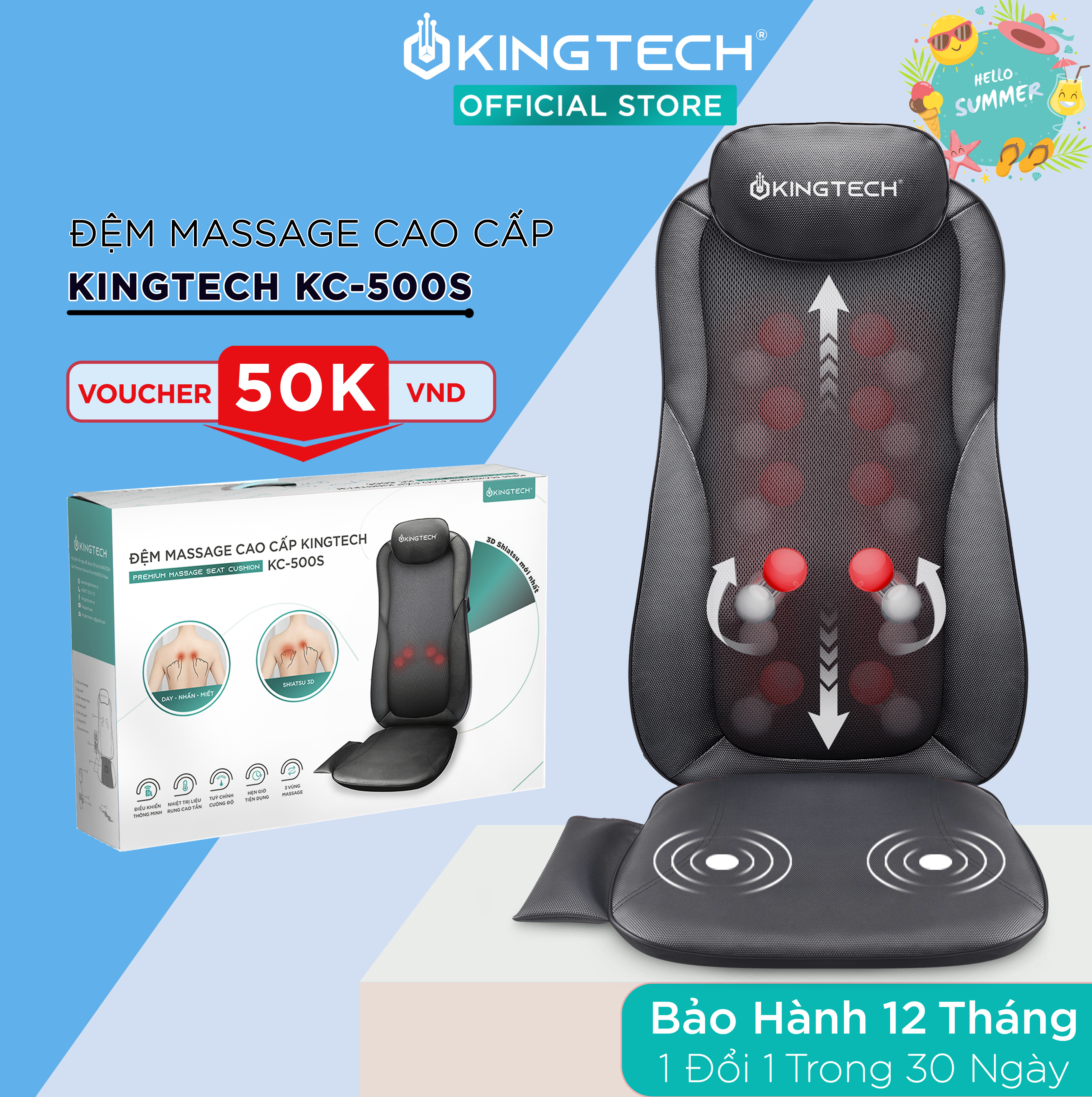 Đệm, Ghế Massage Cao Cấp KingTech KC-500s - Máy Mát Xa Lưng Chế Độ 3D Chuyên Sâu, Kết Hợp Tính Năng Nhiệt Hồng Ngoại - Hàng Chính Hãng