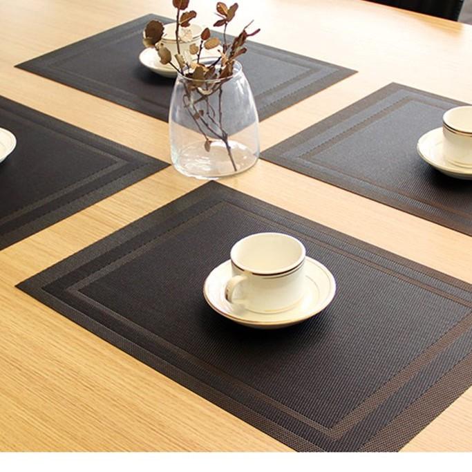 miếng lót bàn ăn placemat kẻ viền nâu đen 30x45cm dành cho nhà hàng, quán ăn