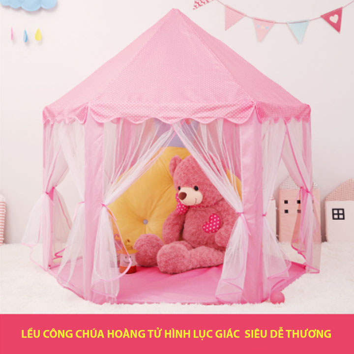 Lều Công Chúa Cho Bé - Lều Cho Bé Hình Lục Giác Phong Cách Hàn Quốc - Tặng kèm 01 dây đèn led nháy 5m
