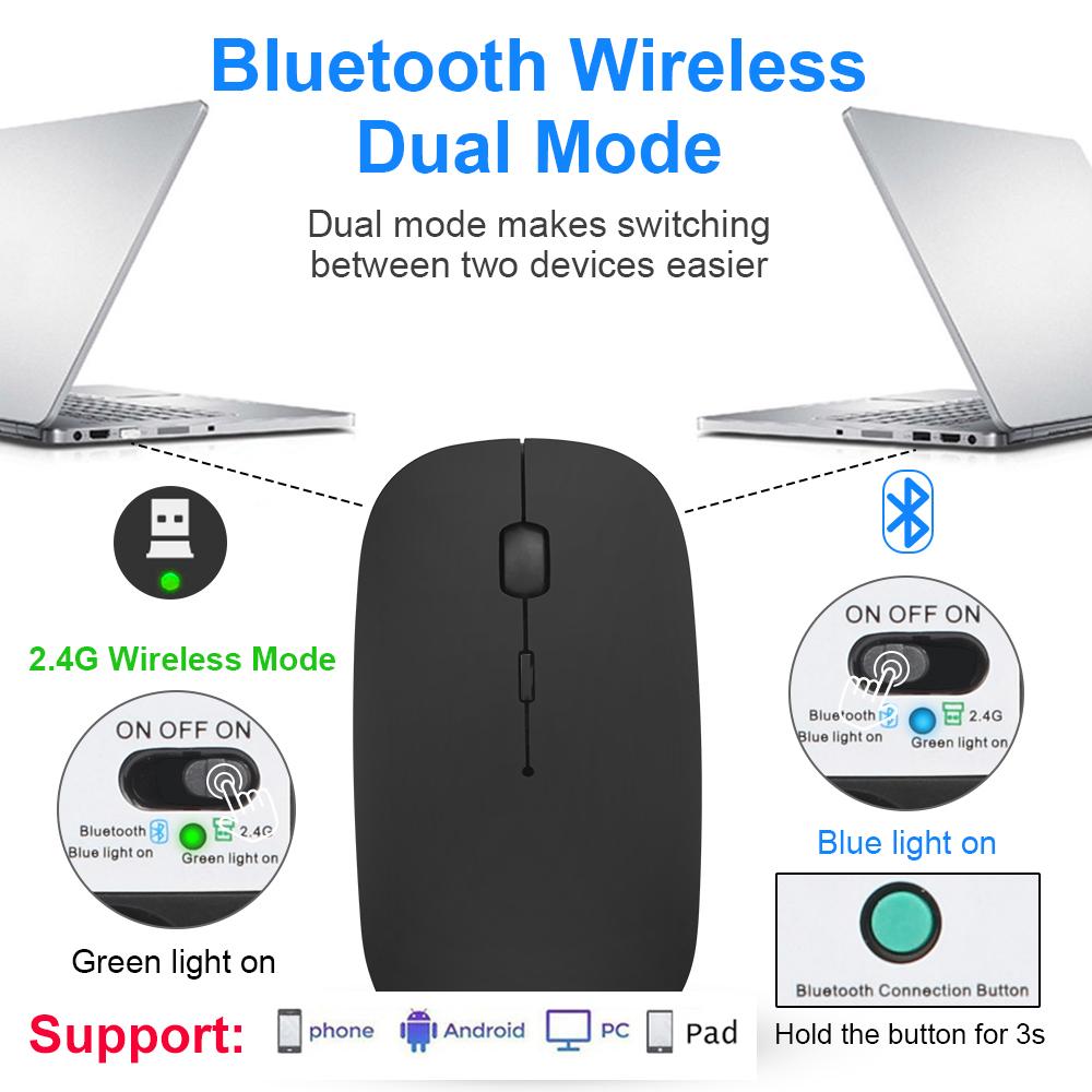 Chuột Bluetooth Không Dây Im Lặng PC Sạc 2.4Ghz USB Dành Cho Laptop Máy Tính Điện Thoại iPad Huawei Xiaomi Máy Tính Bảng IOS android
