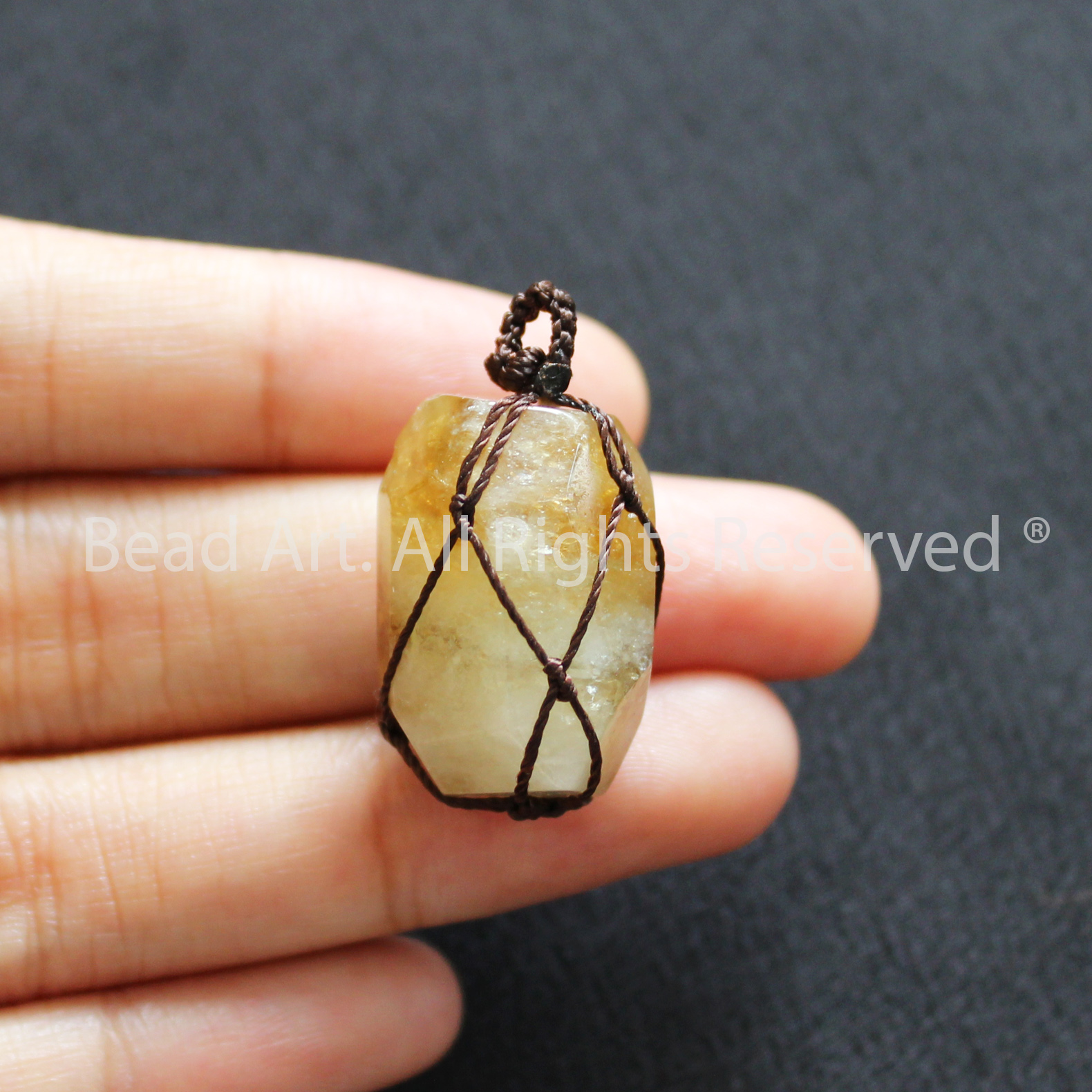 Mặt Dây Chuyền 20x16MM Thạch Anh Vàng Nâu, Citrine Tự Nhiên, Mệnh Thổ, Kim, Trang Sức Phong Thuỷ, Có Tặng Kèm Dây Đeo Màu Đen, Vòng Cổ - Bead Art