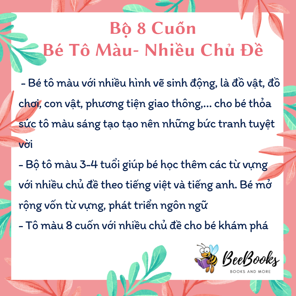 Bộ sách bé tập tô màu nhiều chủ đề song ngữ Việt Anh cho trẻ từ 4-6 tuổi (bộ 8 cuốn)