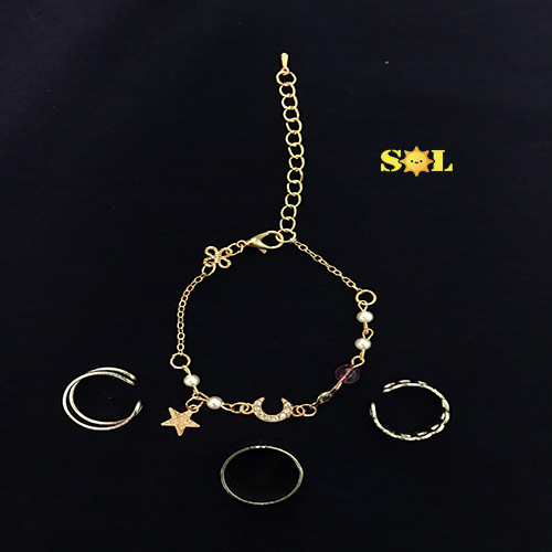Vòng tay nữ mặt trăng, ngôi sao, biển cả sang trọng, quý phái, thời trang+ nhẫn hợp kim phong cách, trẻ trung, phong cách, cá tính