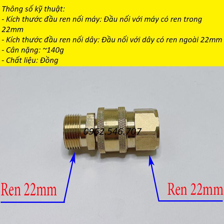 Bộ khớp nối nhanh đầu ra dùng cho máy rửa xe công nghiệp đầu ren 22mm cốt 3/8inch - chất liệu Đồng Thau