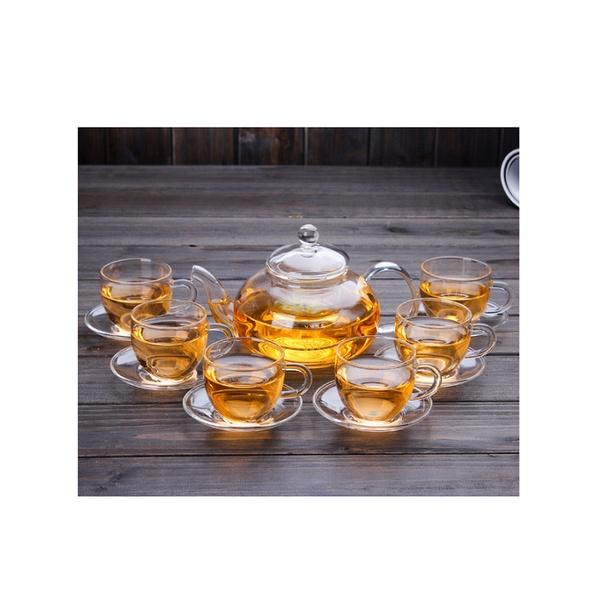 Bộ ấm chén thủy tinh pha trà 600ml kèm 6 đĩa lót tách