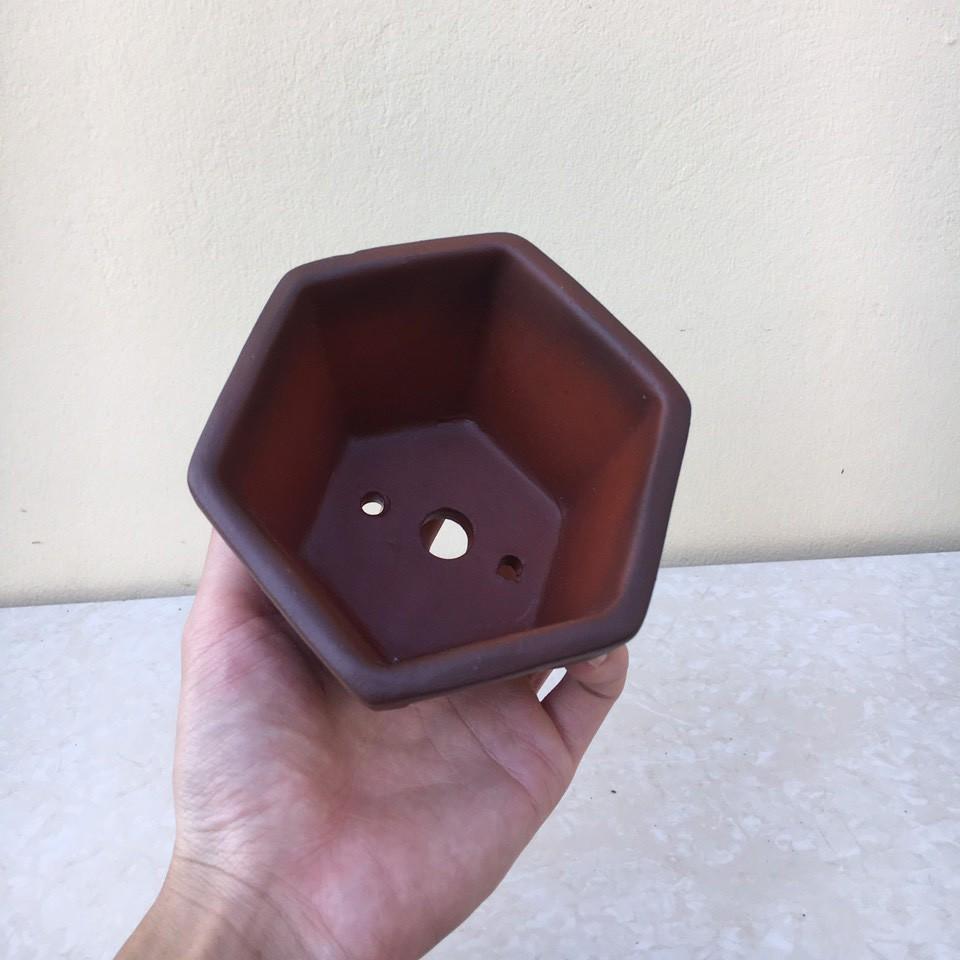 Chậu bonsai Lục giác mini đất nung gốm Bát tràng 1 size BM-41