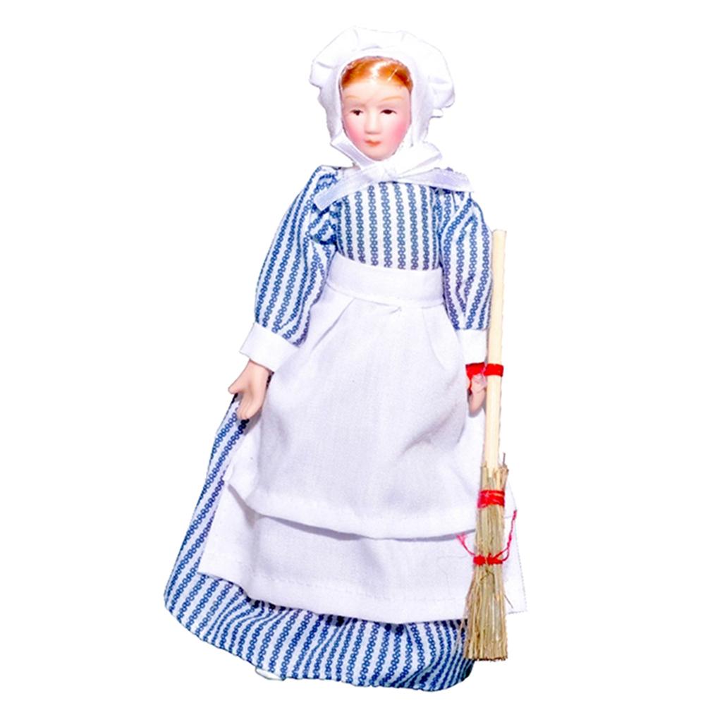 2Pcs Vintage 1:12 Scale Dollhouse Porcelain Doll People Model Little Toys