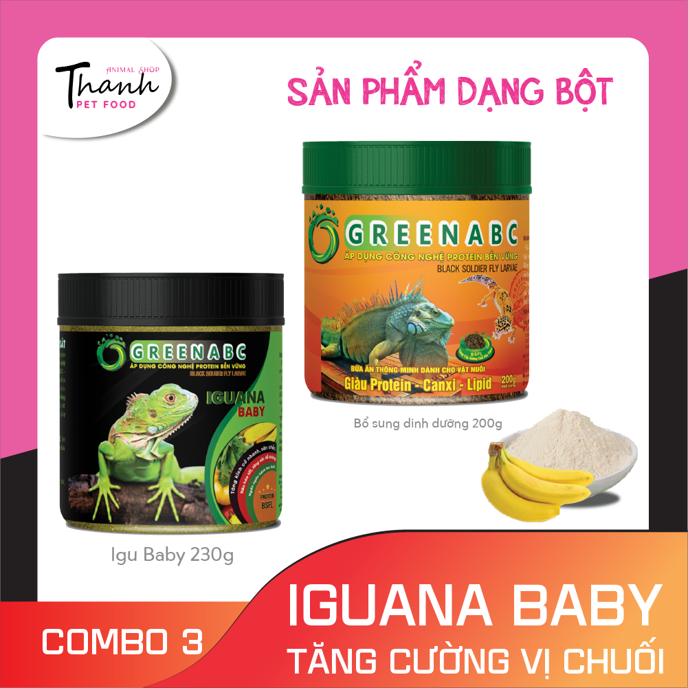 Thức ăn bò sát Iguana Baby của nhãn GREENABC vị chuối dùng cho Iguana từ mới nở cho đến 9x - Tăng trưởng nhanh, lên màu đẹp, phòng chống MBD, teo đuôi – Hộp 230g