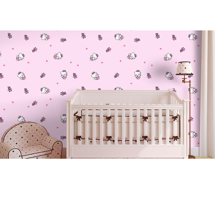 Combo 10 mét giấy dán tường, decal dán tường trang trí nhà cửa KITTY TRÁI TIM khổ 45cm