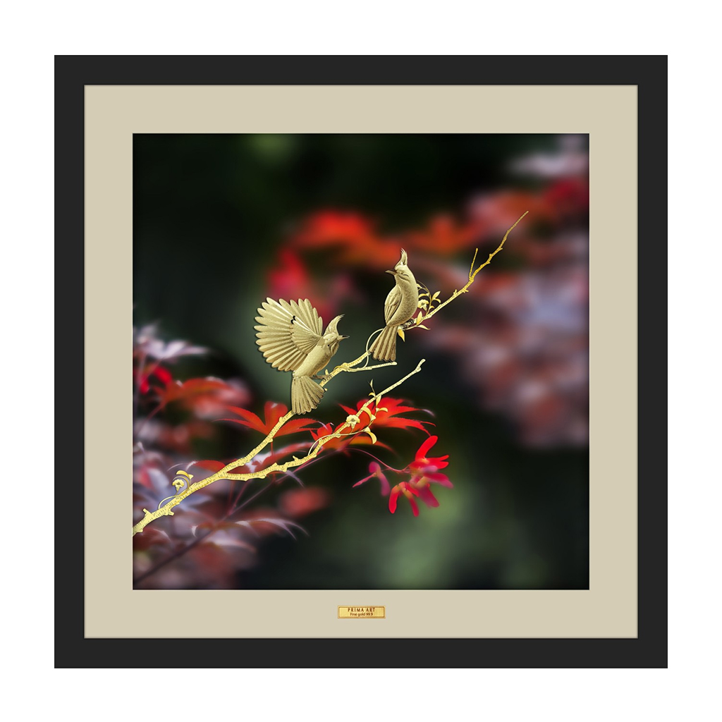 Tranh Vàng 24K PRIMA ART - Bộ Sưu Tập Sắc Màu - Đôi chim Chào Mào 02 - Kích thước 65 x 65 cm - CGS-0807-01
