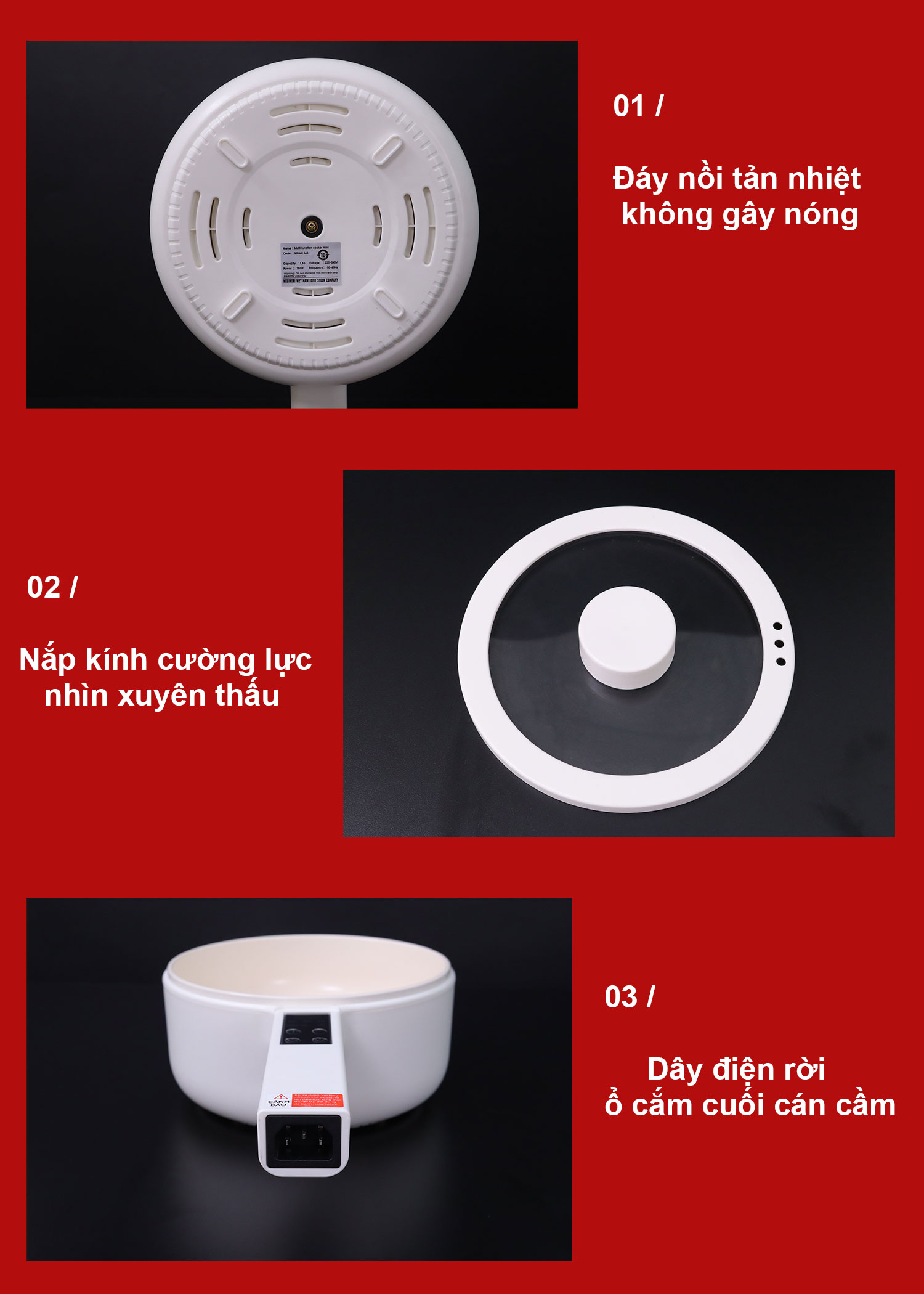 Nồi Lẩu Điện Đa Năng Mini Midimori MDMR-568 Kèm Xửng Hấp – Hàng Chính Hãng