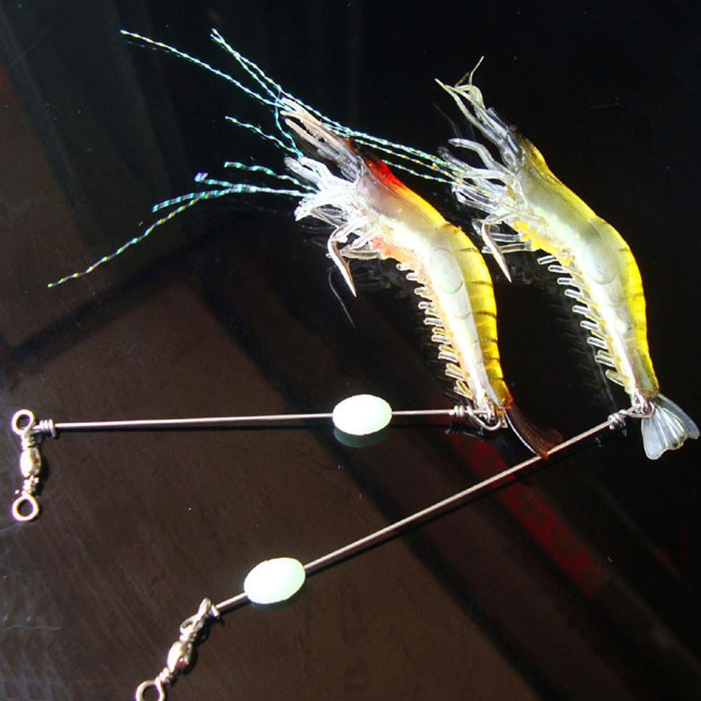 5Pc Shrimp Bait Set Fishing Lures Kit Soft Lures Plastic Luminous Fishing Bait with Hooks Bead Swivels Bass Fishing Tackles