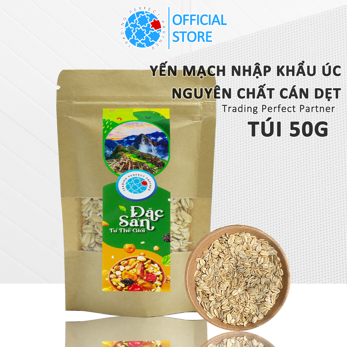 Yến Mạch Cán Dẹt Nguyên Chất Nhập Khẩu Úc Trading Perfect Partner Túi 50g Ngũ cốc tác dụng giảm cân