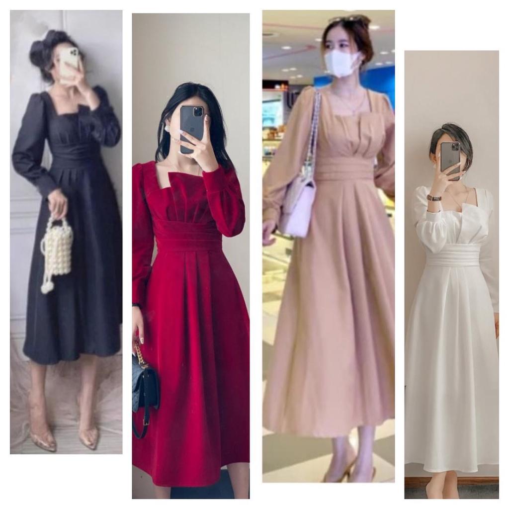 Đầm Dự Tiệc Xòe Tay Phồng Ôm Eo Cách Điệu BY8334