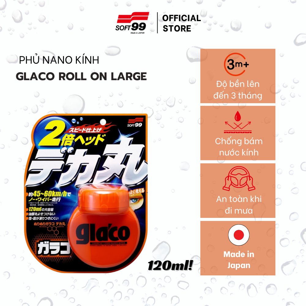 Phủ nano kính, chống bám nước trên kính ô tô Soft99 Glaco Roll On Large G-38 120ml