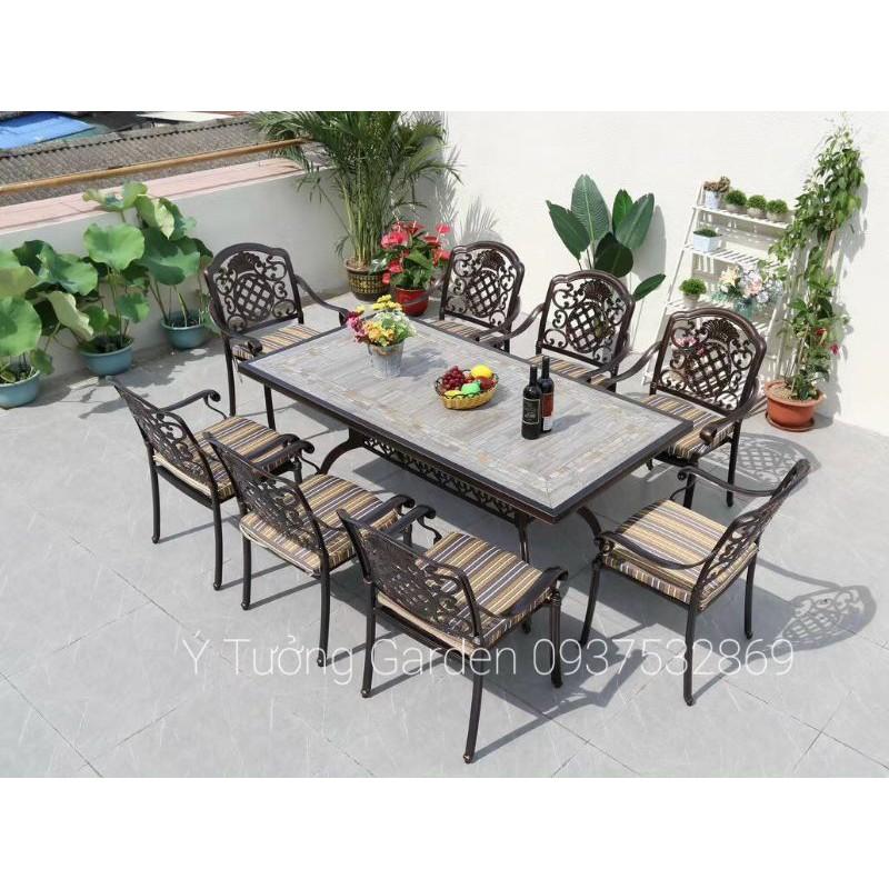 Bộ bàn ăn 8 ghế nhôm đúc cao cấp