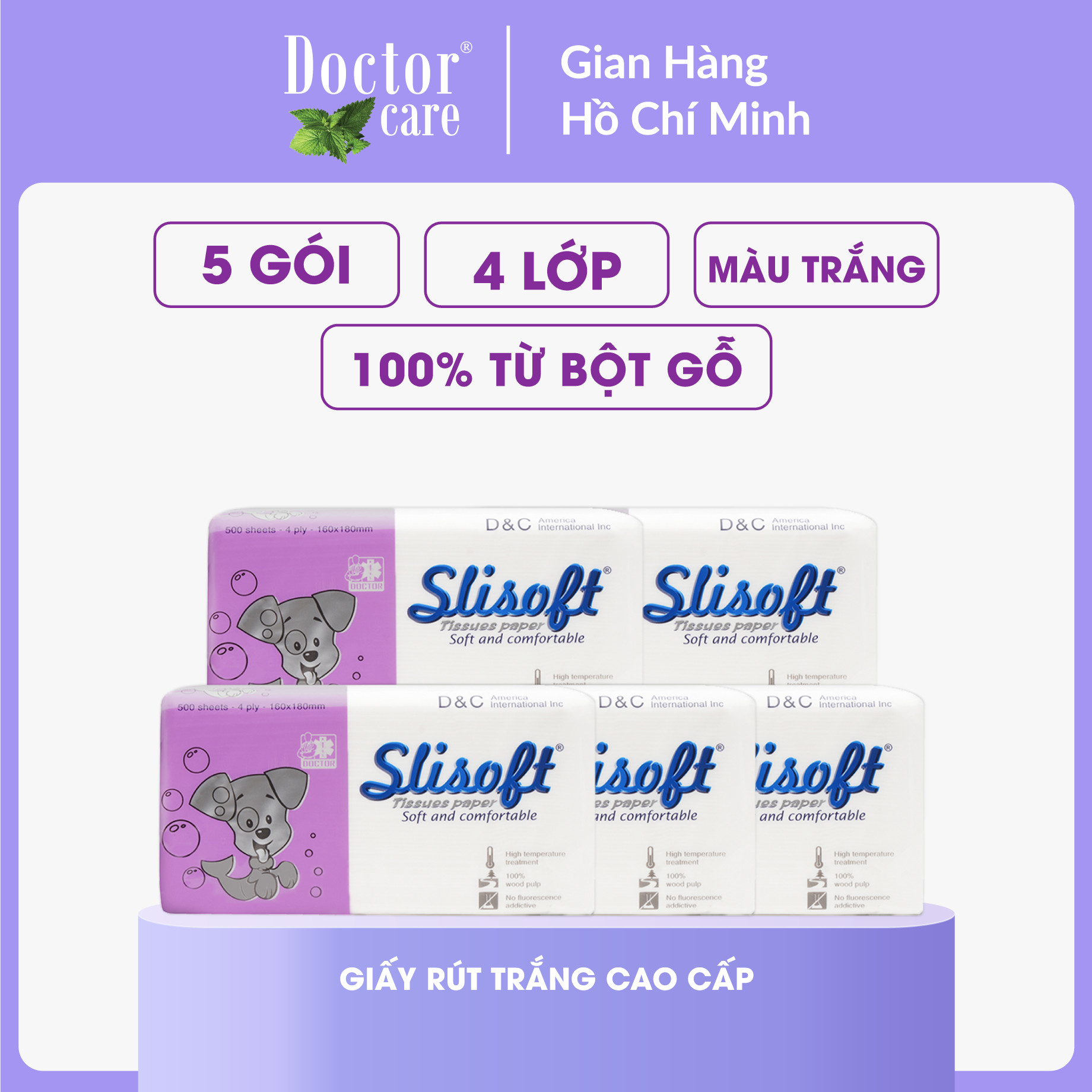 Combo 5 Giấy ăn Slisoft Trắng tự nhiên đa năng, khăn giấy rút không chất tẩy trắng an toàn cho cả gia đình