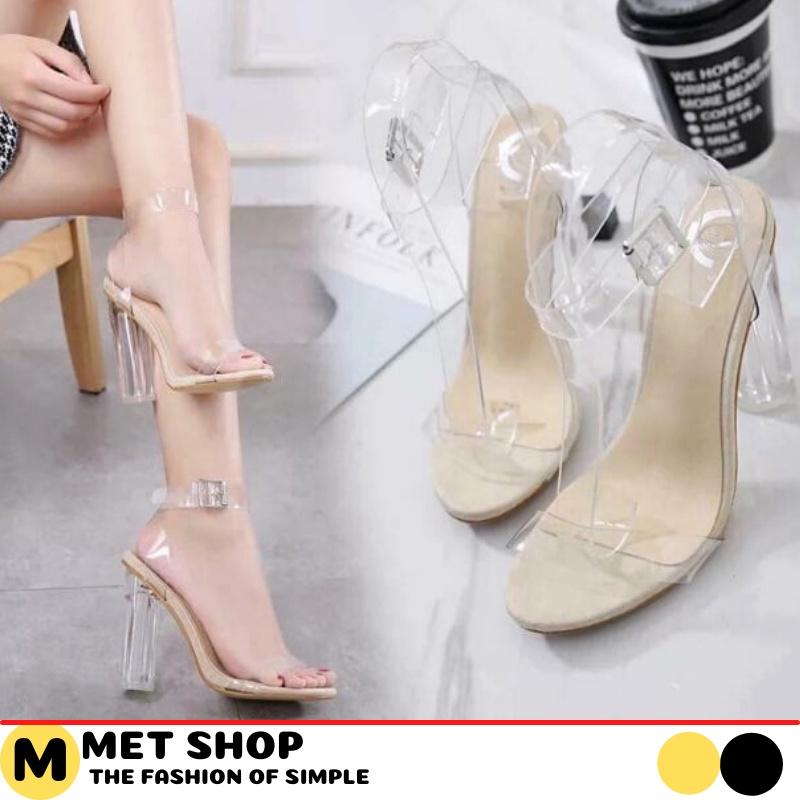 Giày gót trong quai trong 7p GCG03. Sandal nữ quai ngang thanh lịch dự tiệc. MET SHOP