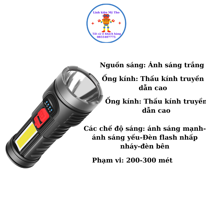 Đèn Pin Siêu Sáng L-822 Ánh Sáng Trắng Sạc Nhanh USB Chống Thấm Nước Trong Thời Gian Ngắn Chống Chịu Mưa Bão