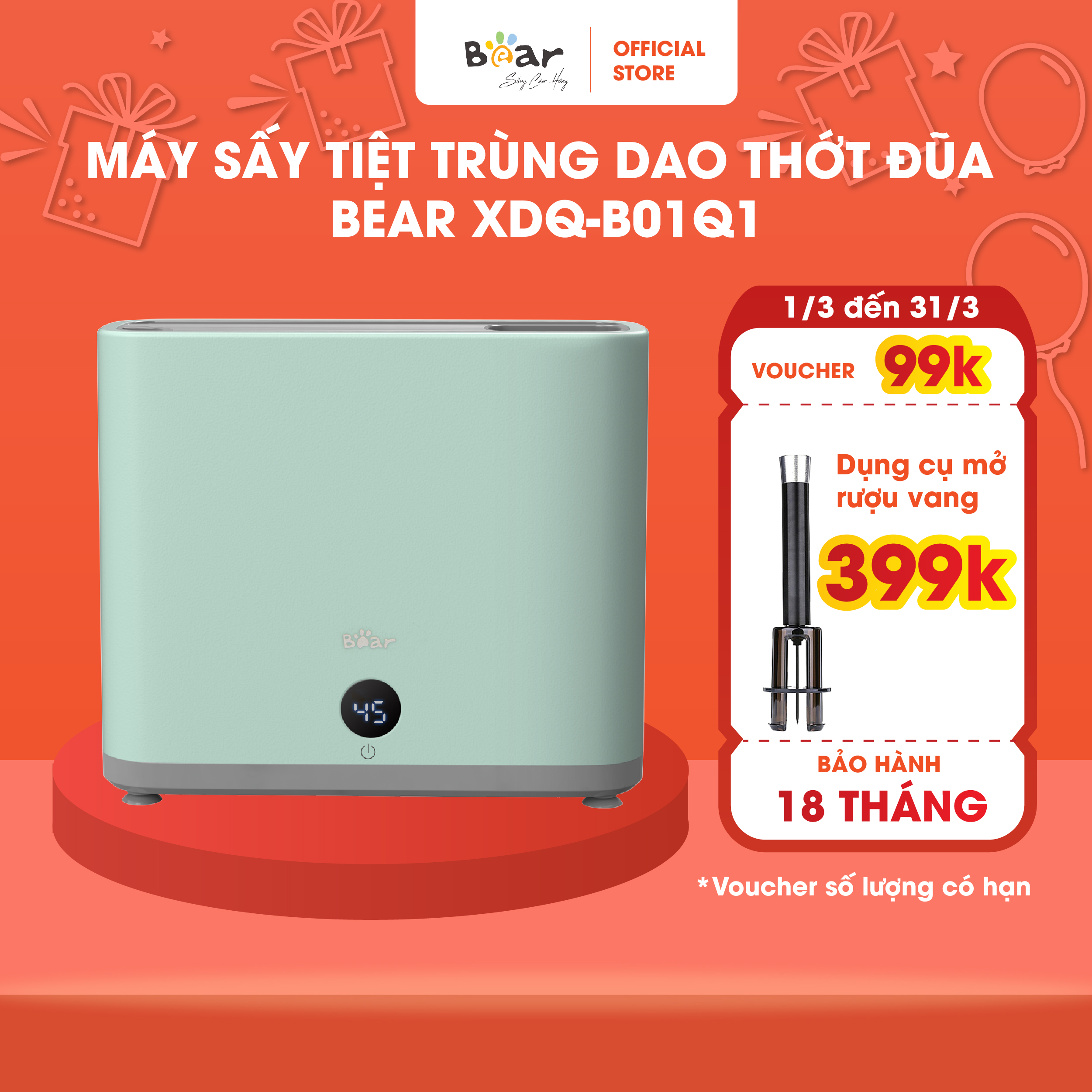 Máy sấy tiệt trùng dao thớt Bear XDQ-B01Q1 - Chống ẩm mốc, an toàn cho sức khỏe - Hàng nhập khẩu