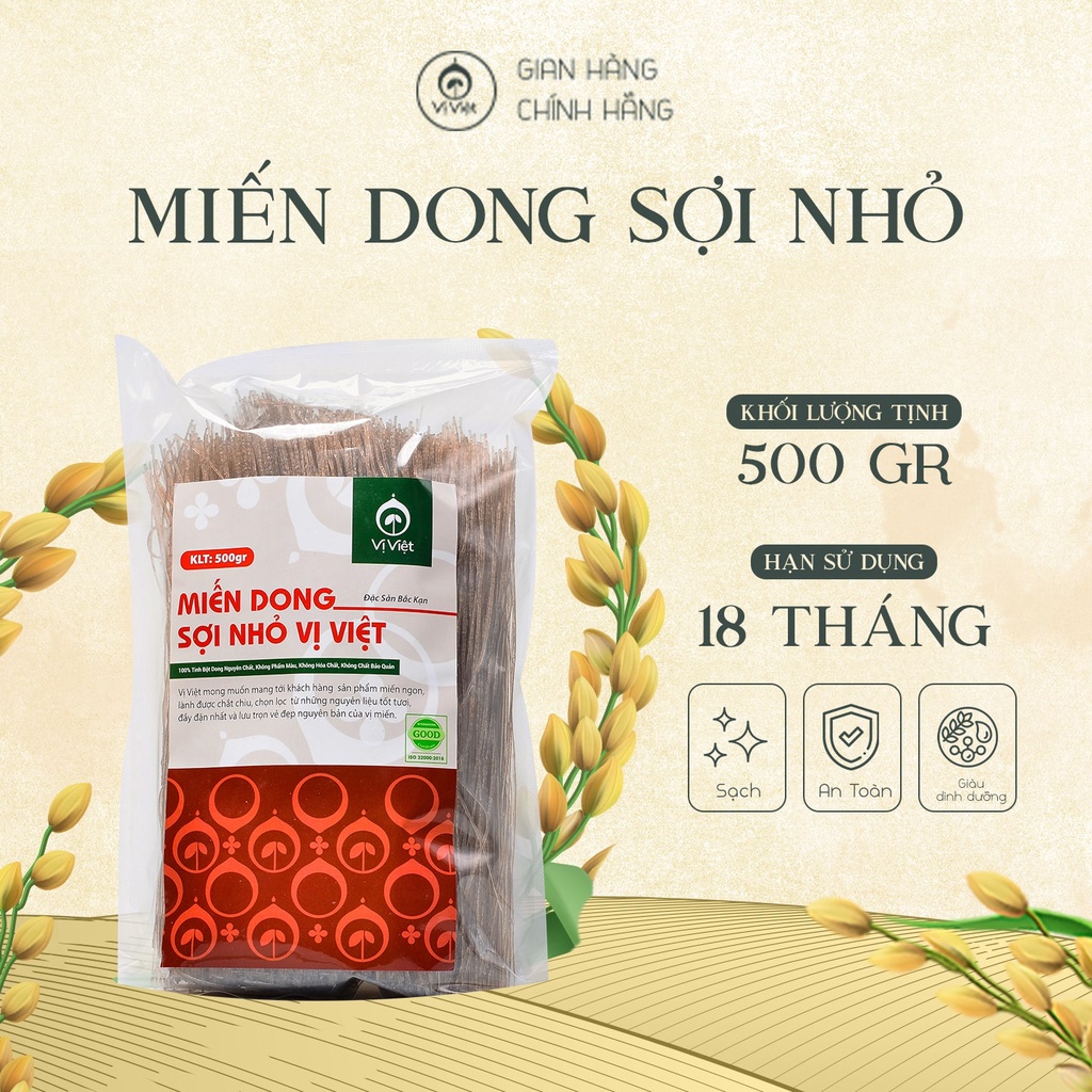 Miến Dong Sợi Nhỏ  Bắc Cạn Cao Cấp VỊ VIỆT,  100% Từ Củ Dong Riềng Đỏ,, không hoá chất, sợi miến dai ngon an toàn sức khoẻ  Gói 500 gam