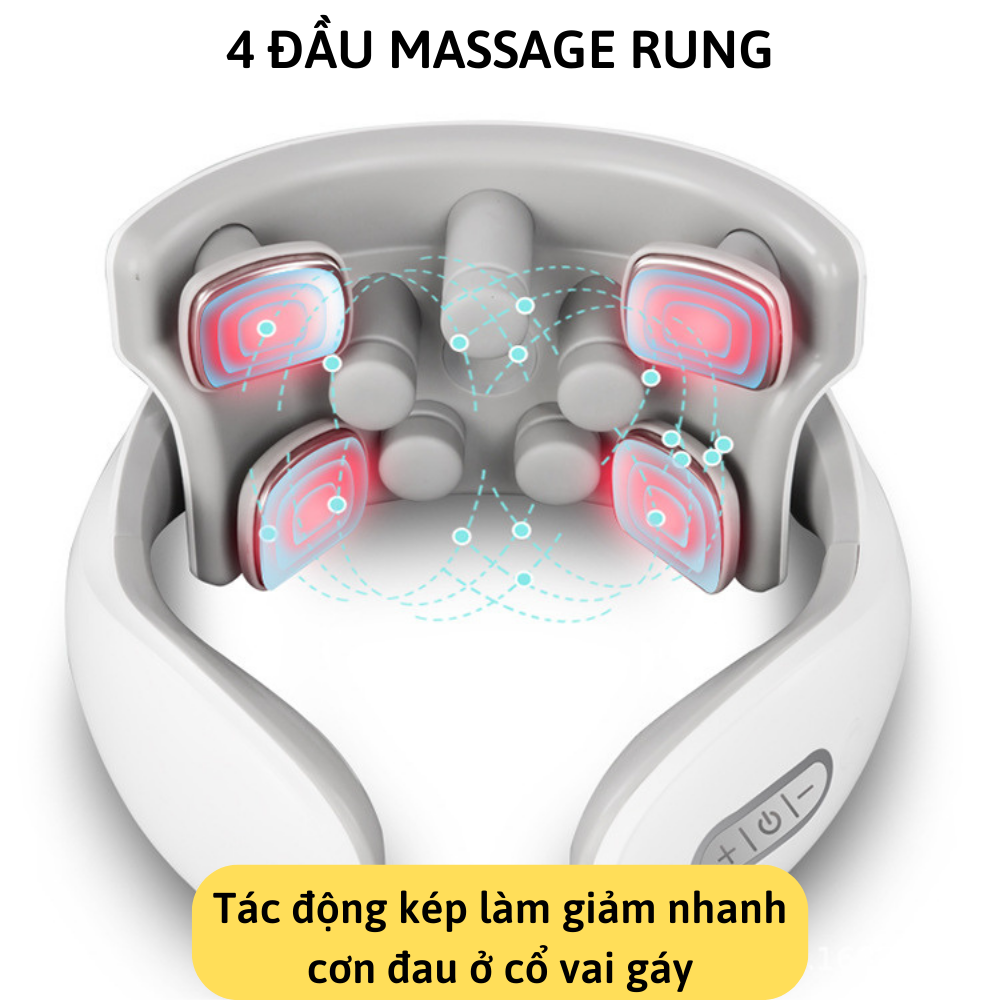 Máy massage cổ vai gáy CTFAST JT-88, máy mát xa nhiệt 4 đầu xung điện cùng 5 đầu rung hỗ trợ xoa bóp giảm nhức mỏi, thư giãn cột sống - Hàng cao cấp loại 1