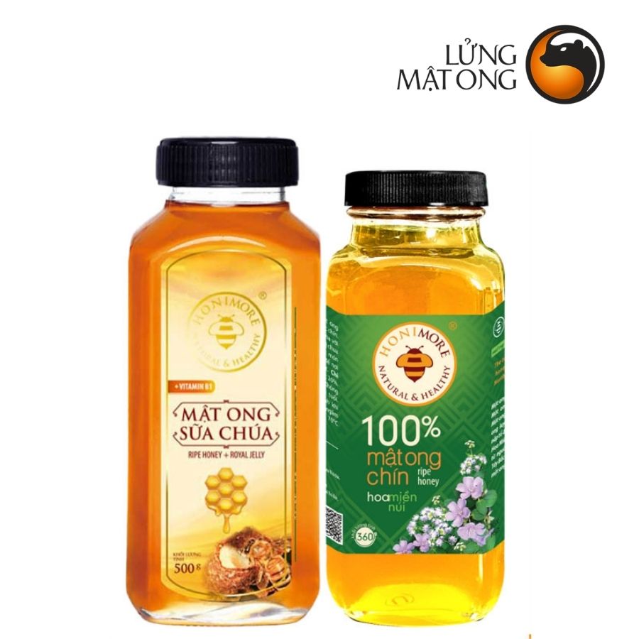 Combo Mật ong rừng sữa ong chúa Honimore 500g và mật ong rừng nguyên chất Honimore 360g - Giúp đẹp da, tăng cường sức đề kháng