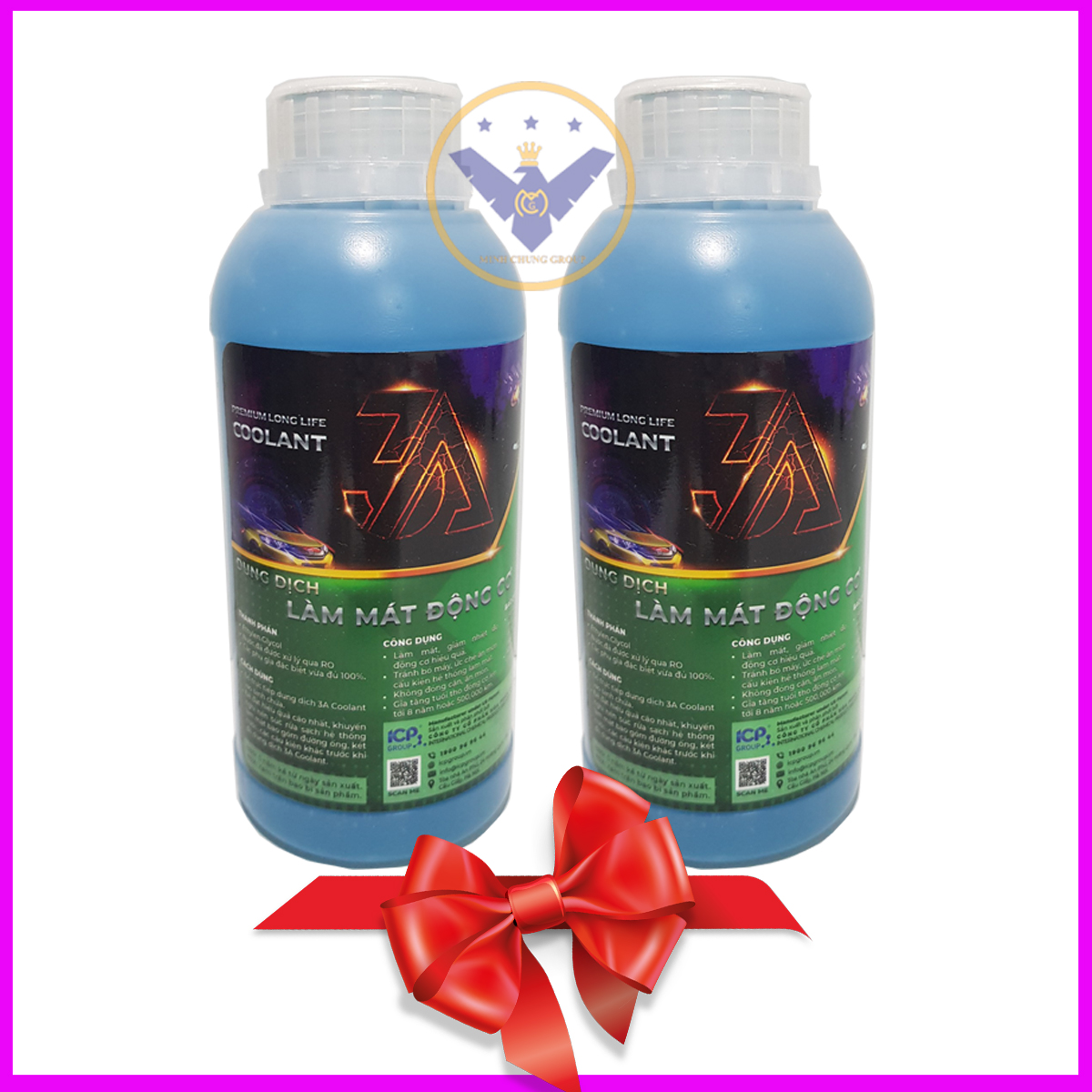 COMBO 2 lon nước làm mát xe ô tô màu xanh 3A Premium Longlife Coolant 500ml