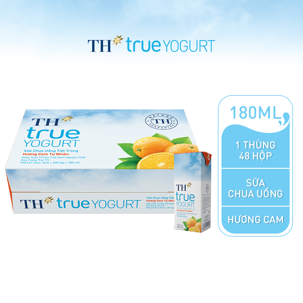 Thùng 48 hộp sữa chua uống tiệt trùng hương cam tự nhiên TH True Yogurt 180ml (180ml x 48)