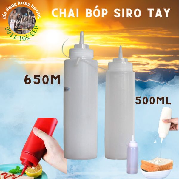 Bình bóp nhựa xịt tương/dầu/ siro/ sữa đặc 650ml